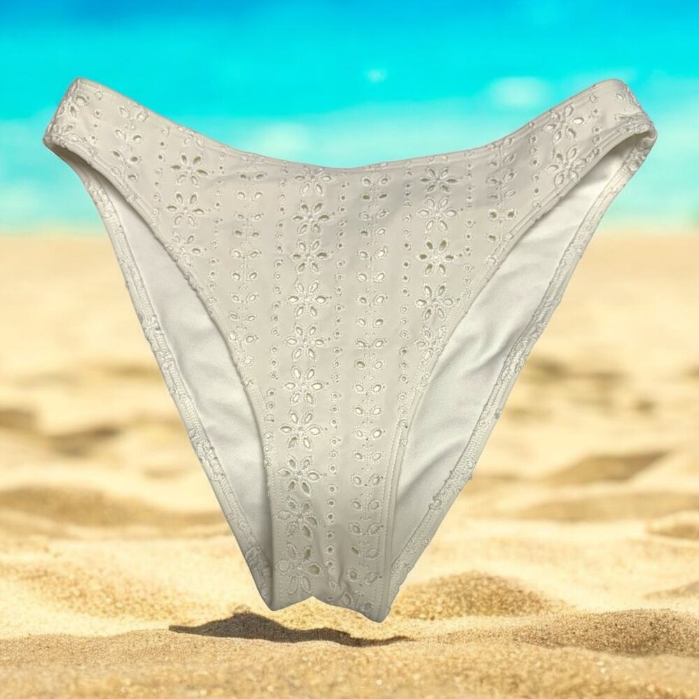 Hollister Womens Bikini Bottoms Sz S White Eyelet Lace Look Swim High Cut